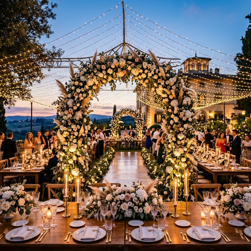 Luxury wedding venue dinner celebration setup